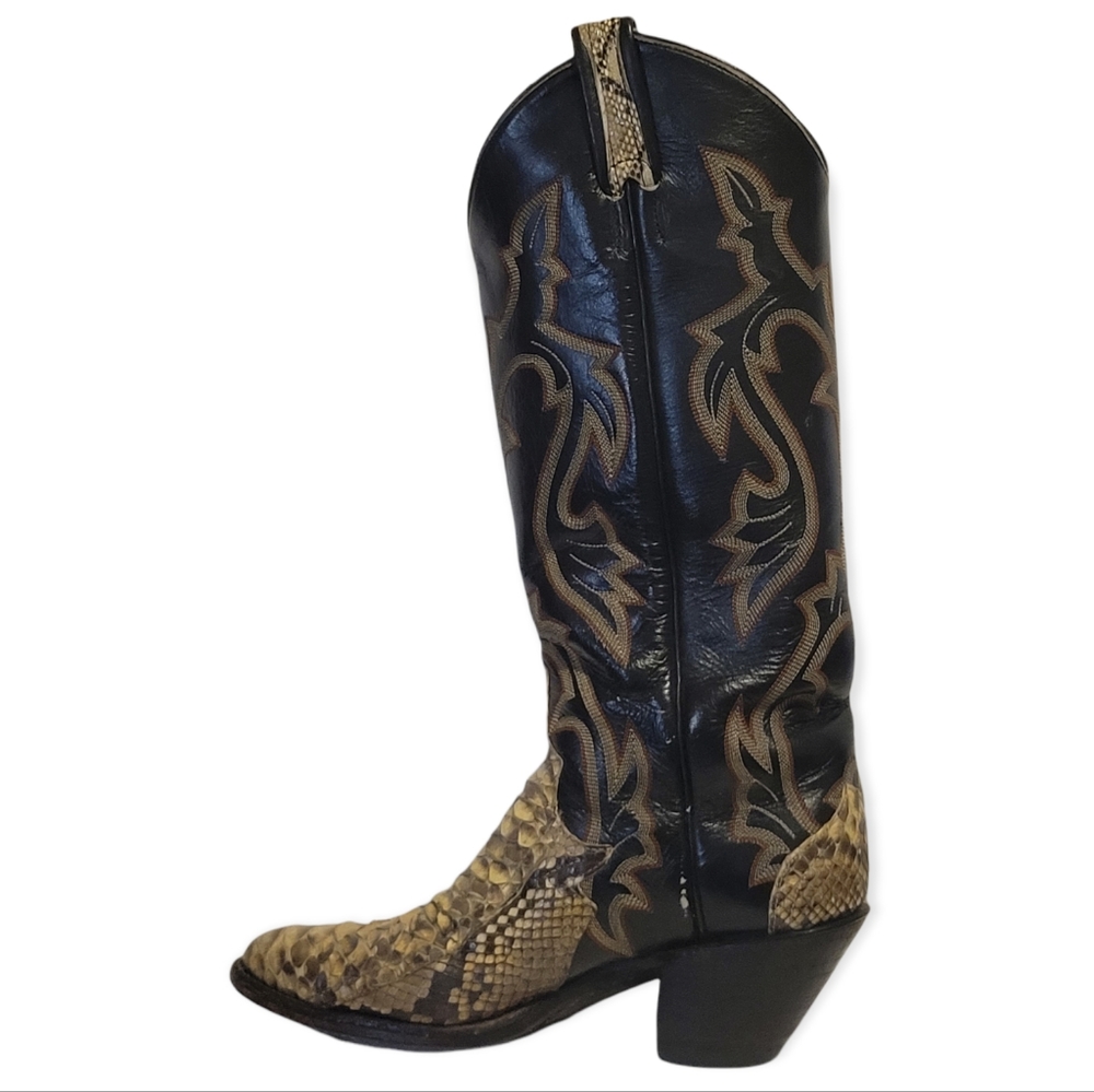 Larry Mahan Cowboy Boots Full Python Snakeskin Le… - image 2